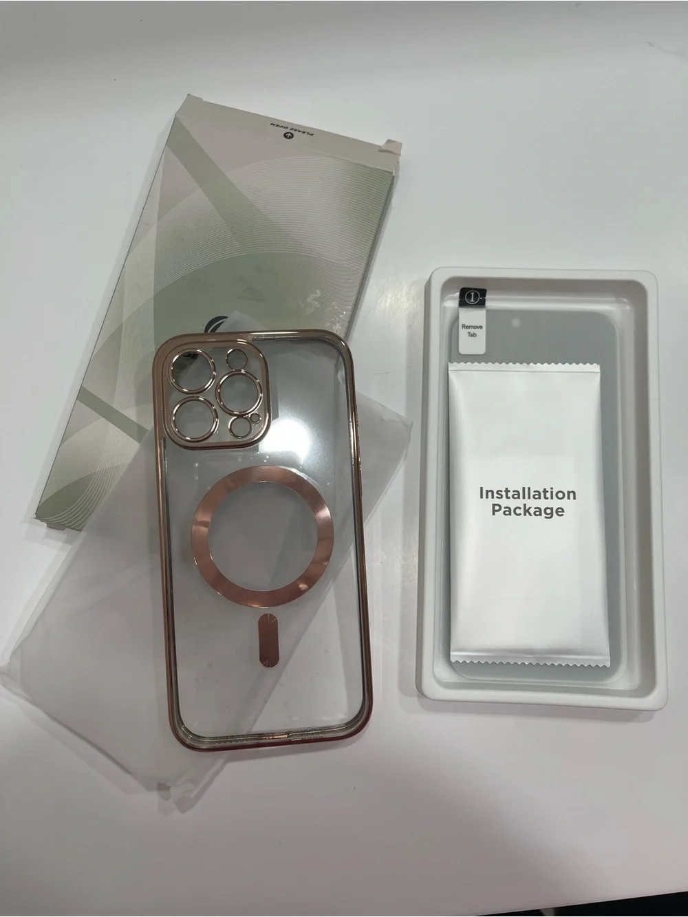 Clear Phone Case with Rose Gold MagSafe Ring and Camera Protection